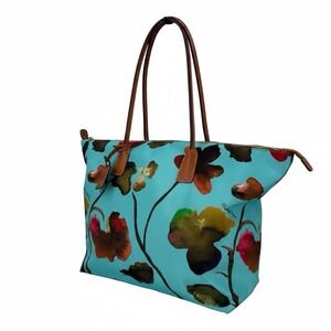 Roberta Pieri Robertina Tote Bag In Teal With Floral‎ Print Overnight Designer